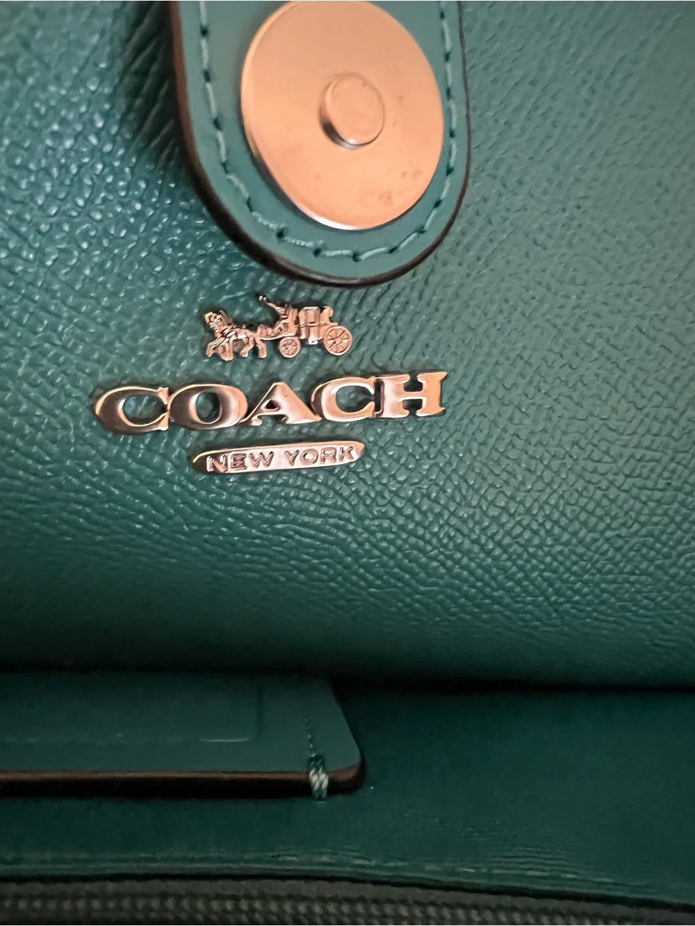 Coach Brown Signature Tote with Turquoise Trim